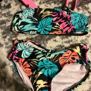 SO Tropical Print Kids Swim Bikini - Black, Pink, Green, Orange